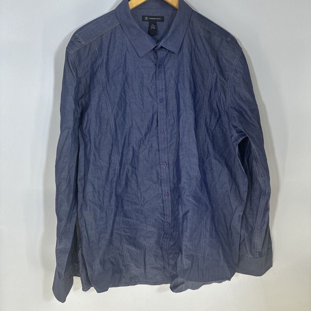 INC International Concepts Mens XXL Blue Cotton Epaulette Button Down Shirt